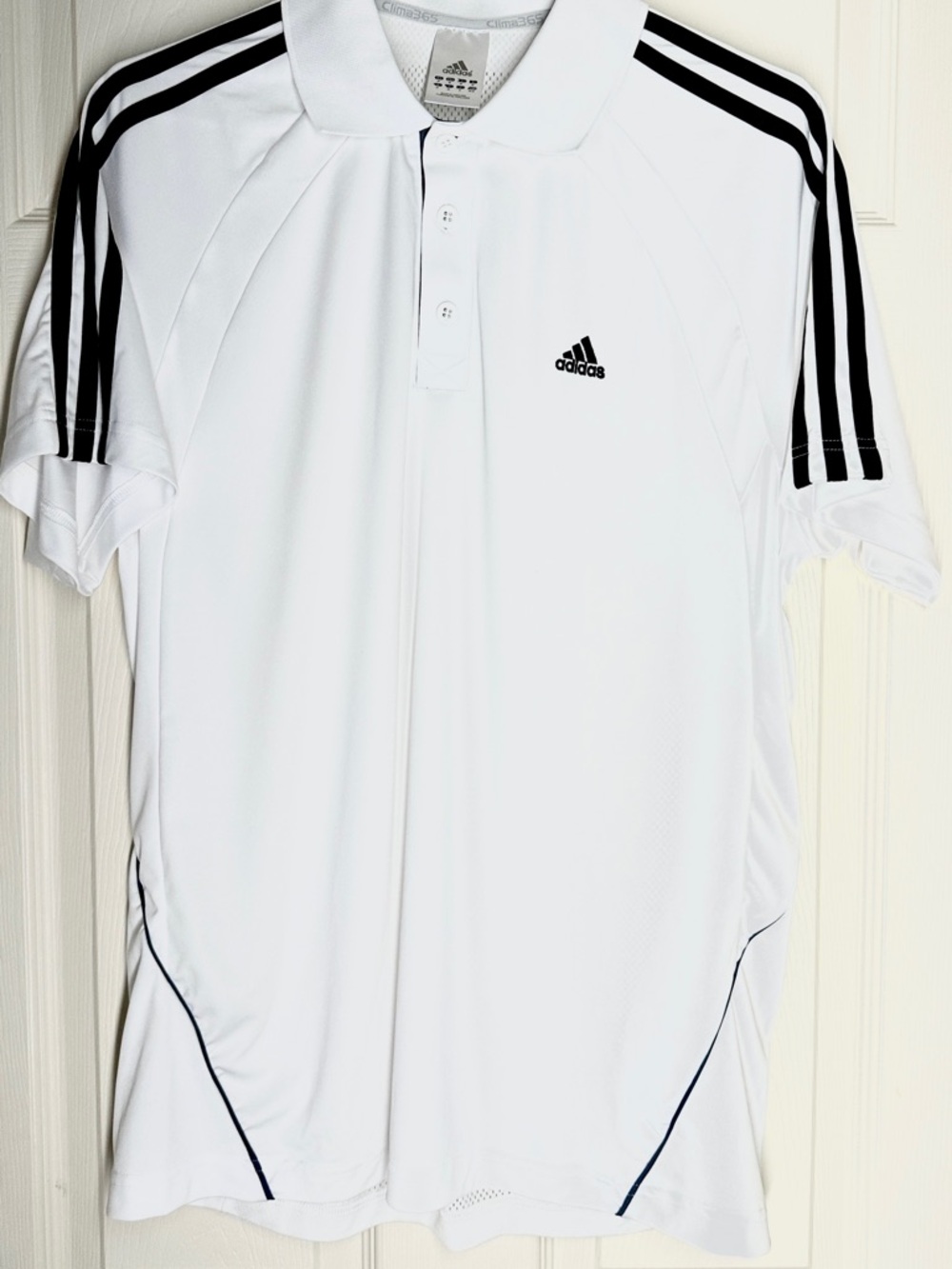 NWOT adidas White Polo Shirt with Black Stripes